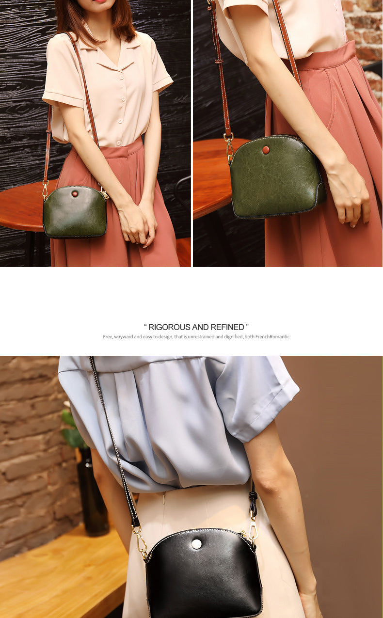 Women's bag Genuine leather crossbody bag Fashion simple cowhide seashell bag Retro shoulder bag. Pochette