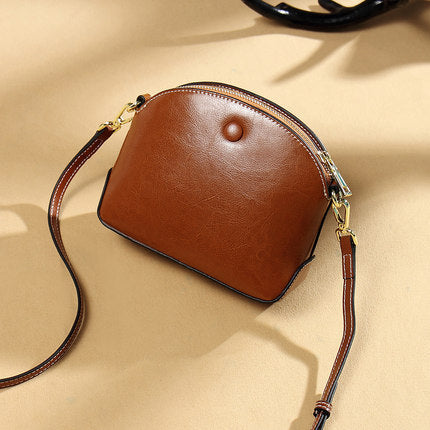 Women's bag Genuine leather crossbody bag Fashion simple cowhide seashell bag Retro shoulder bag. Pochette