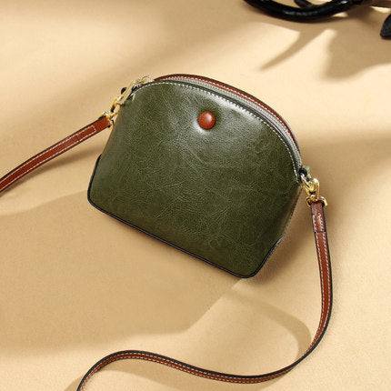 Women's bag Genuine leather crossbody bag Fashion simple cowhide seashell bag Retro shoulder bag. Pochette