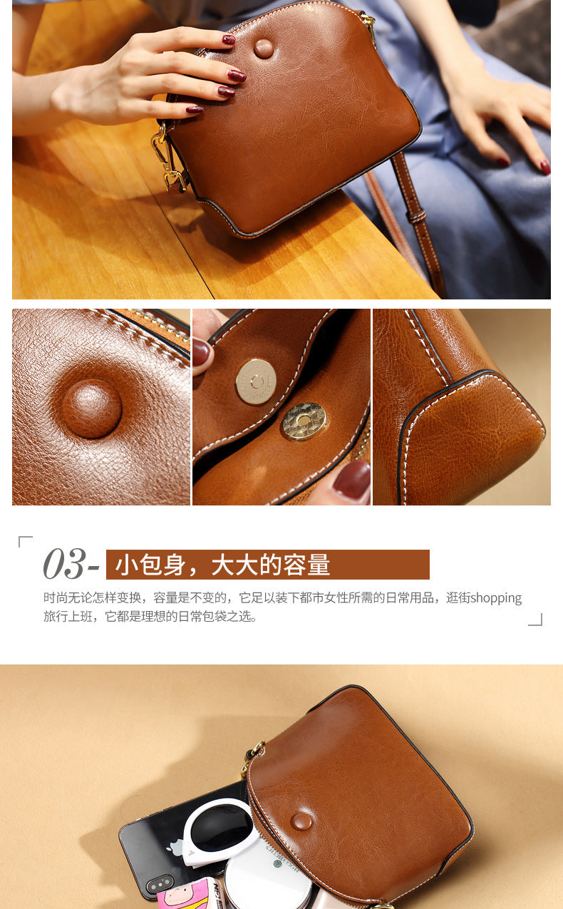 Women's bag Genuine leather crossbody bag Fashion simple cowhide seashell bag Retro shoulder bag. Pochette