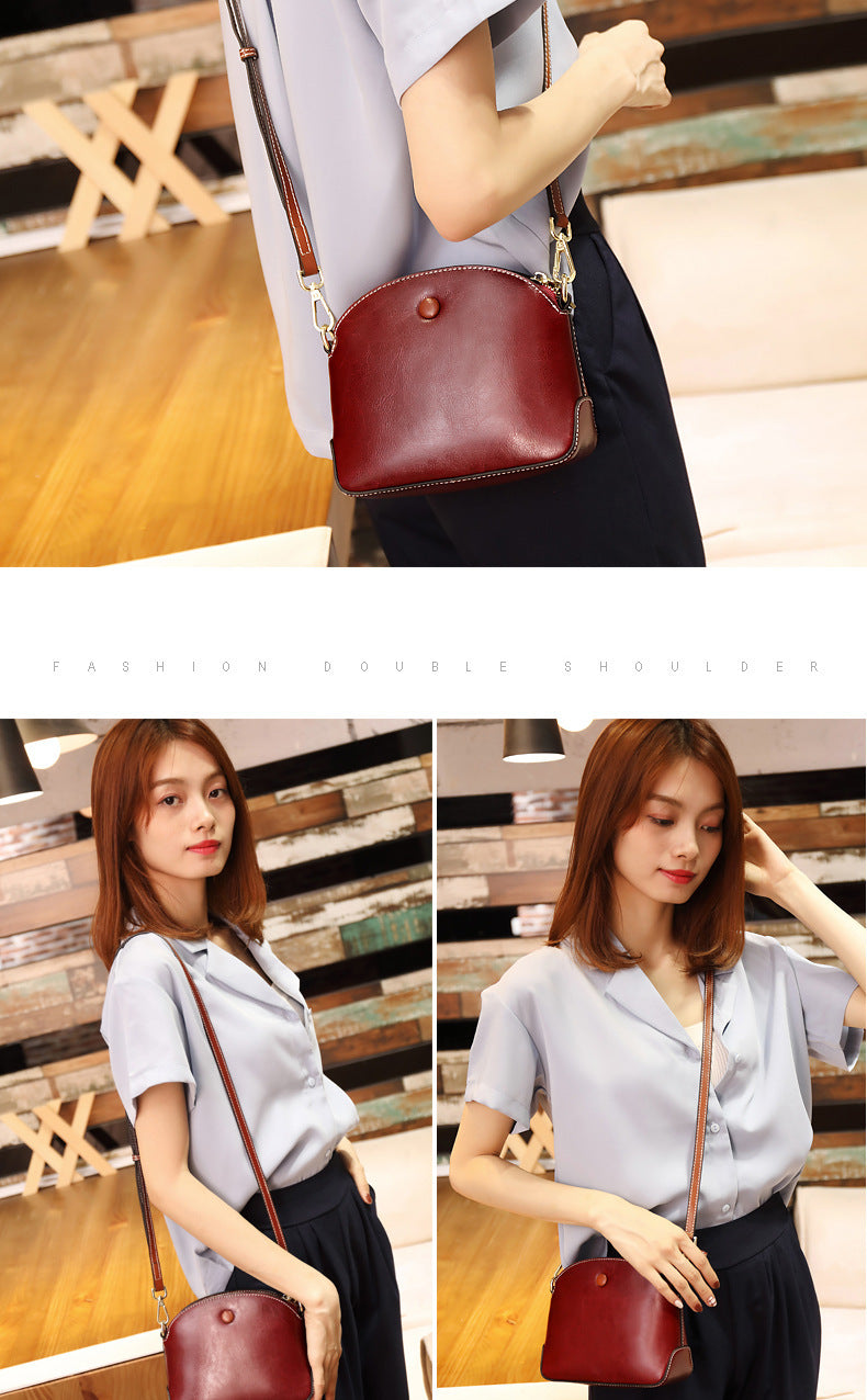 Women's bag Genuine leather crossbody bag Fashion simple cowhide seashell bag Retro shoulder bag. Pochette