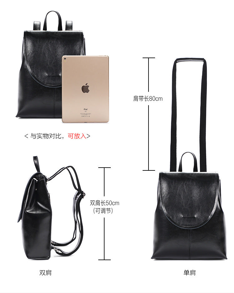 Genuine leather women's backpack fashion retro square bag simple backpack that goes with anything