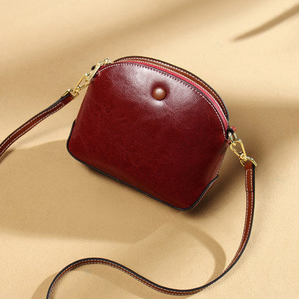Women's bag Genuine leather crossbody bag Fashion simple cowhide seashell bag Retro shoulder bag. Pochette