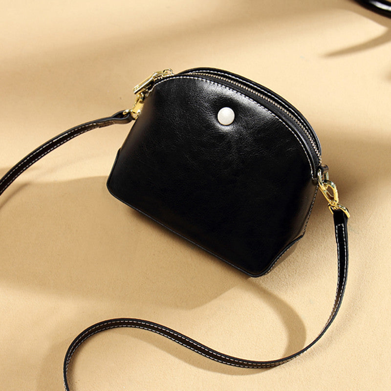 Women's bag Genuine leather crossbody bag Fashion simple cowhide seashell bag Retro shoulder bag. Pochette