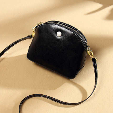 Women's bag Genuine leather crossbody bag Fashion simple cowhide seashell bag Retro shoulder bag. Pochette