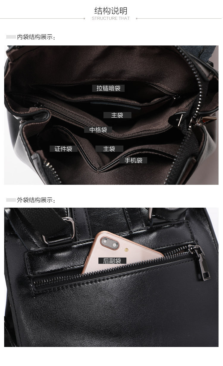 Genuine leather women's backpack fashion retro square bag simple backpack that goes with anything