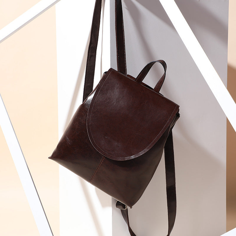 Genuine leather women's backpack fashion retro square bag simple backpack that goes with anything