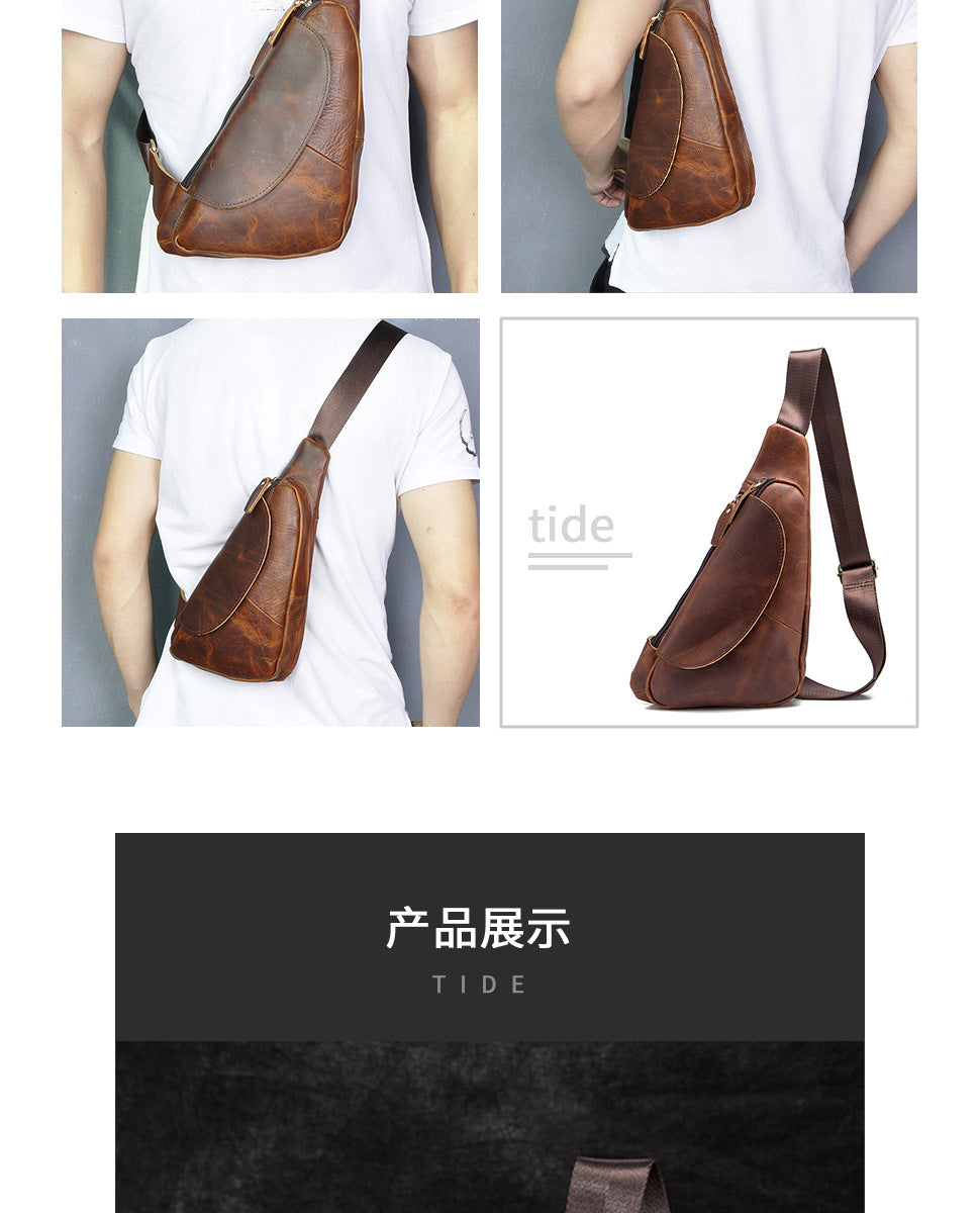 Men's Bust Bag Genuine Cowhide Leather Retro Outdoor Travel Versatile Men's Crossbody Bag