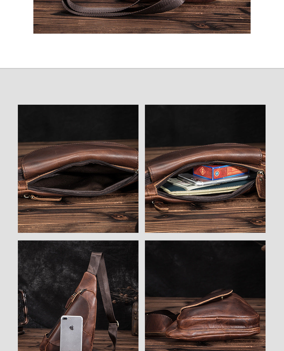 Men's Bust Bag Genuine Cowhide Leather Retro Outdoor Travel Versatile Men's Crossbody Bag
