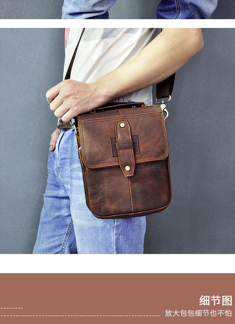 Men's Shoulder Bag Cowhide Genuine Leather Retro Outdoor Travel Crossbody Bag for Men