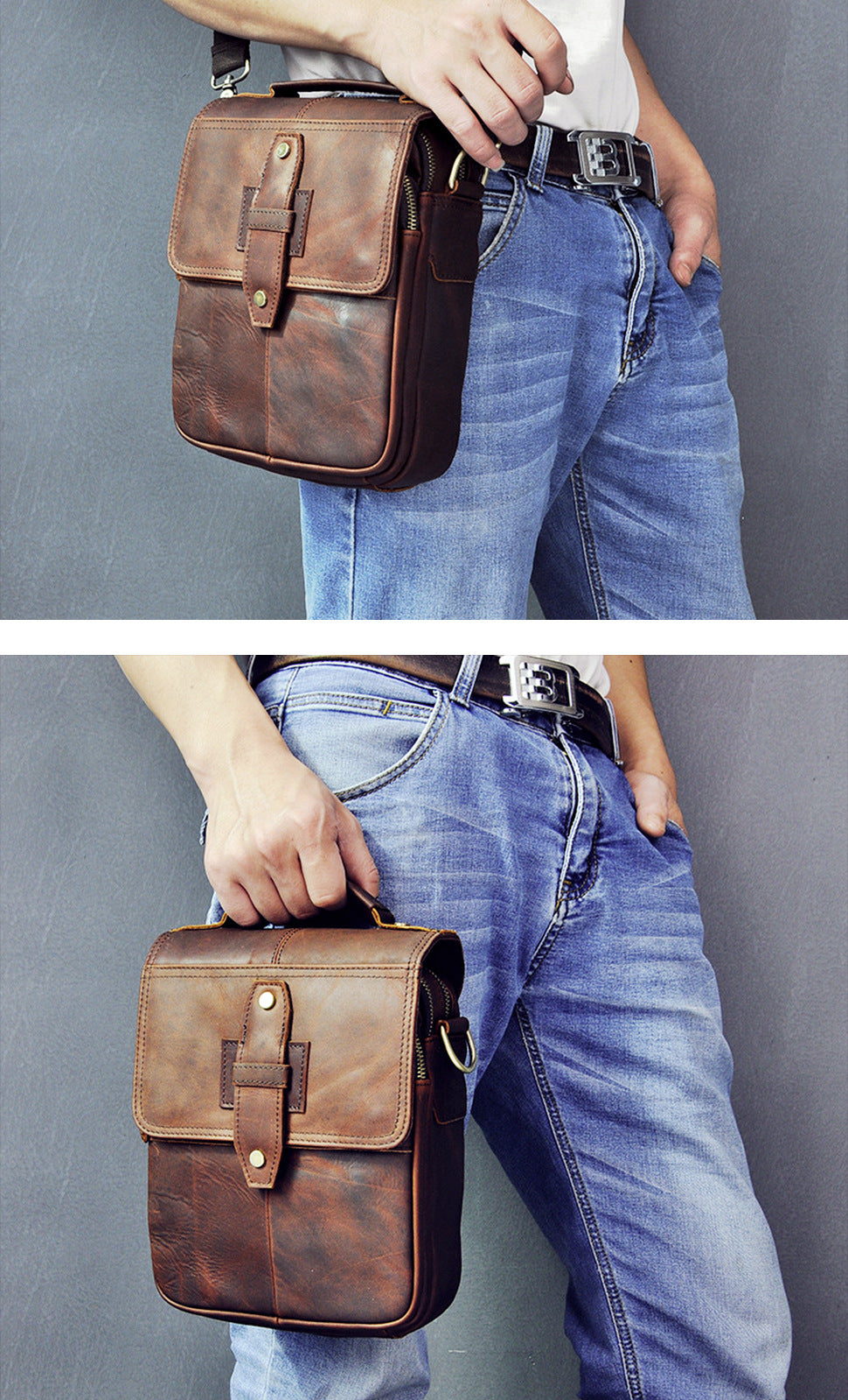Men's Shoulder Bag Cowhide Genuine Leather Retro Outdoor Travel Crossbody Bag for Men
