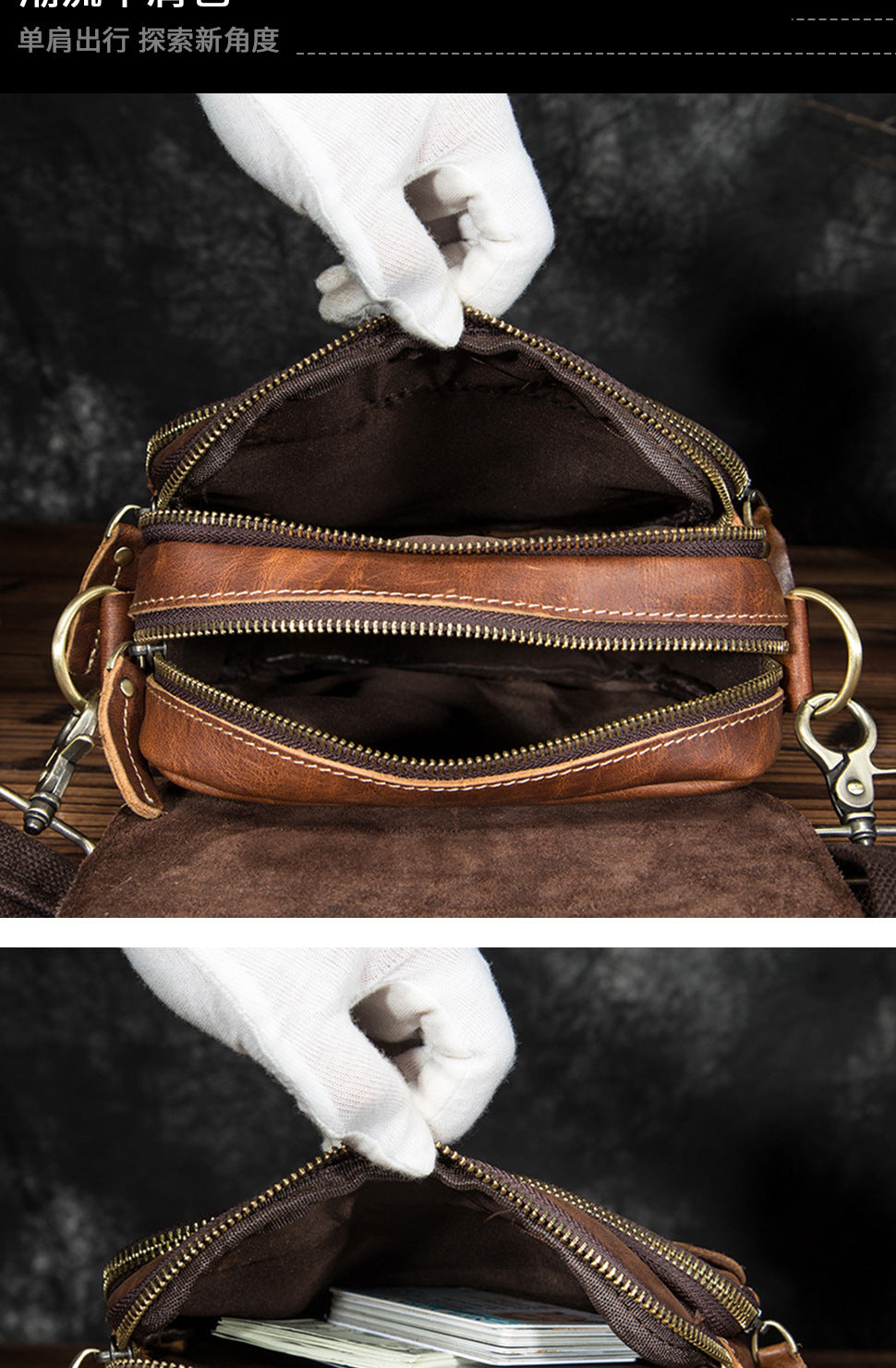 Men's Shoulder Bag Cowhide Genuine Leather Retro Outdoor Travel Crossbody Bag for Men