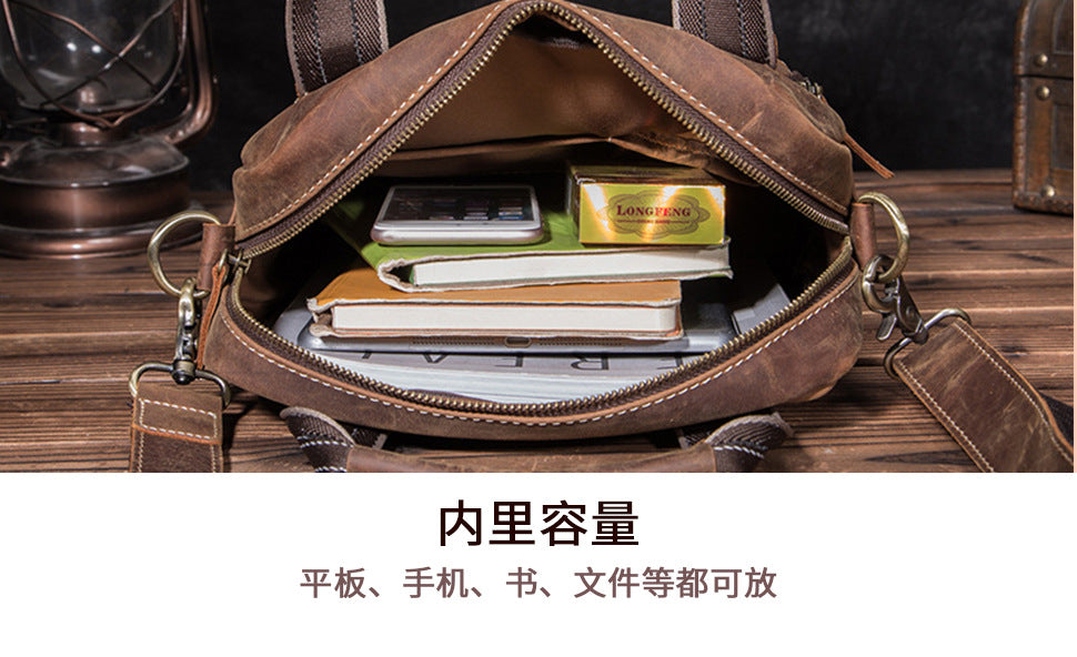 Men's Shoulder Bag Genuine Cowhide Leather Retro Men's Crossbody Bag