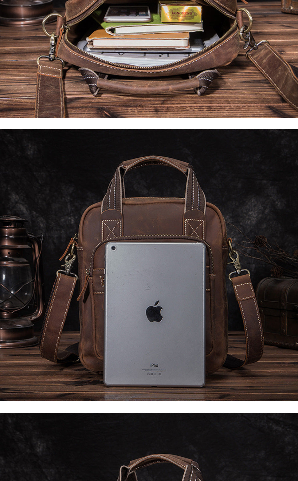 Men's Shoulder Bag Genuine Cowhide Leather Retro Men's Crossbody Bag