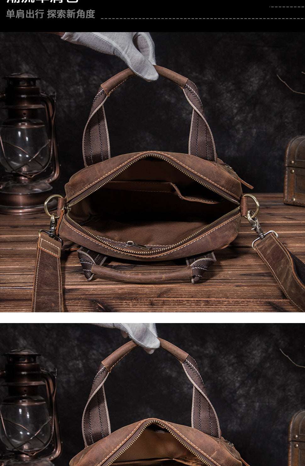 Men's Shoulder Bag Genuine Cowhide Leather Retro Men's Crossbody Bag