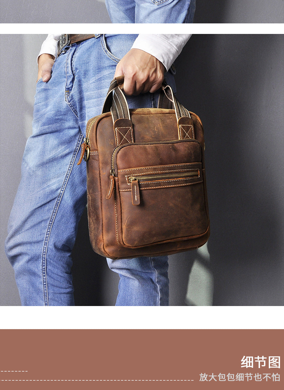 Men's Shoulder Bag Genuine Cowhide Leather Retro Men's Crossbody Bag