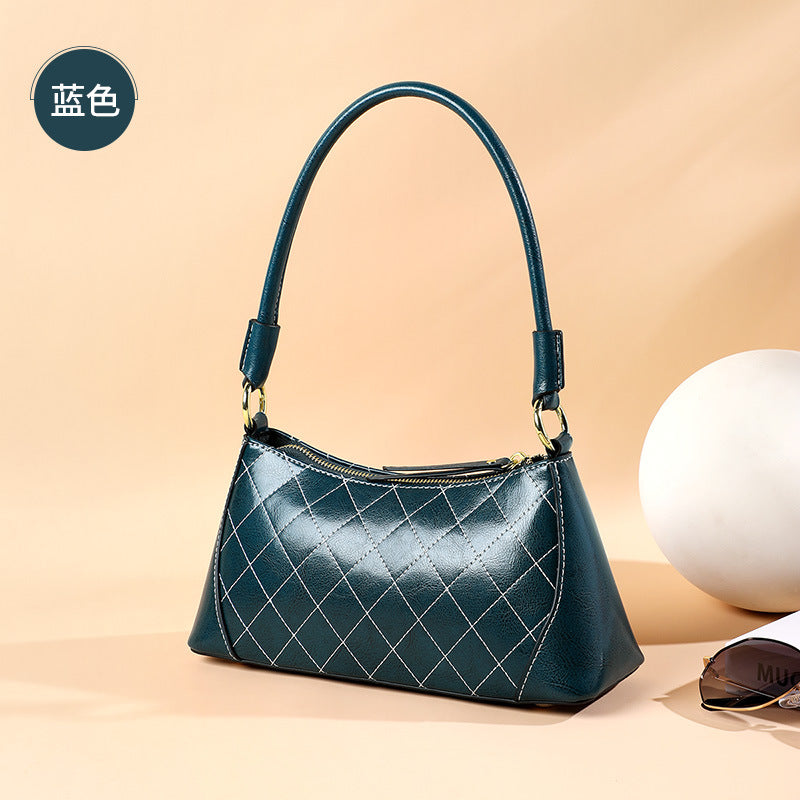 Women's bag Genuine leather fashion plaid armpit bag Temperament shoulder bag that goes with anything. Pochette