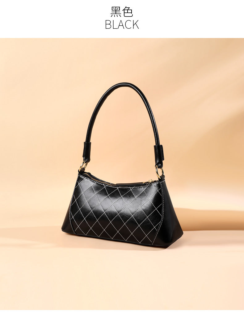 Women's bag Genuine leather fashion plaid armpit bag Temperament shoulder bag that goes with anything. Pochette