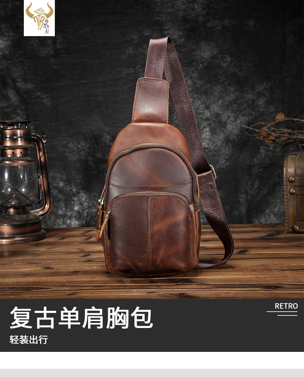 Men's bust bag Genuine cowhide leather retro outdoor versatile crossbody bag for men