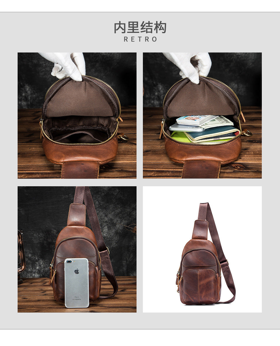 Men's bust bag Genuine cowhide leather retro outdoor versatile crossbody bag for men