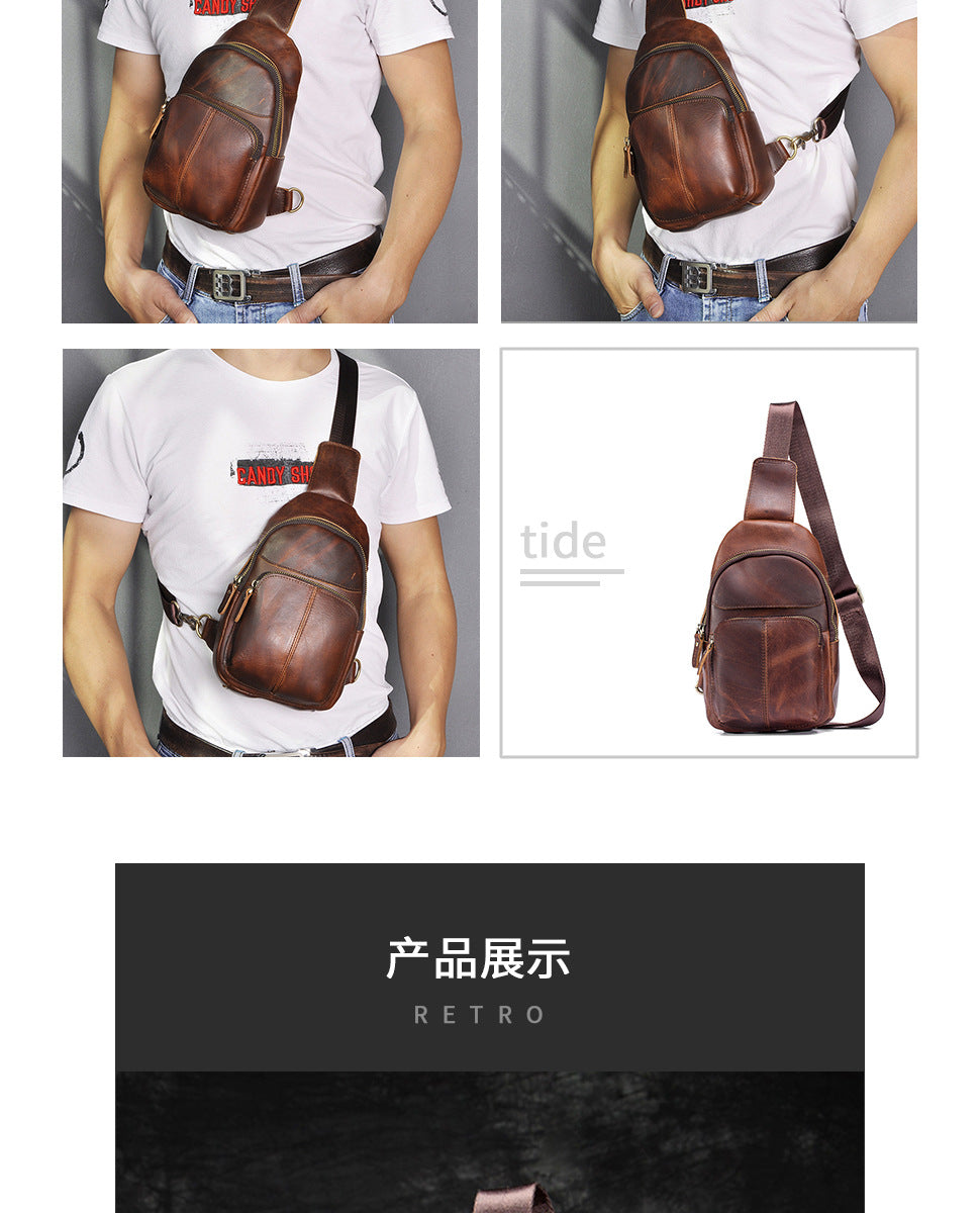 Men's bust bag Genuine cowhide leather retro outdoor versatile crossbody bag for men