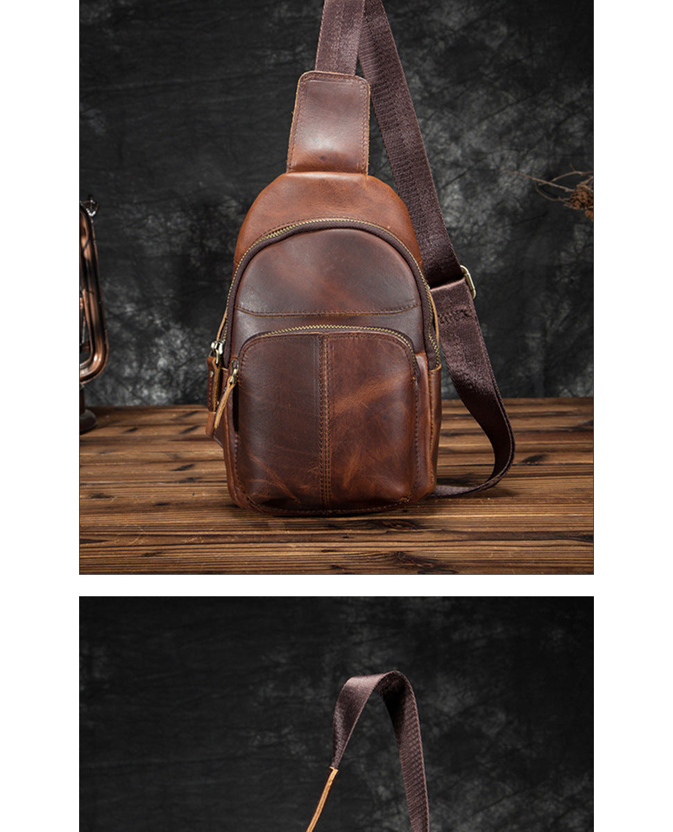 Men's bust bag Genuine cowhide leather retro outdoor versatile crossbody bag for men