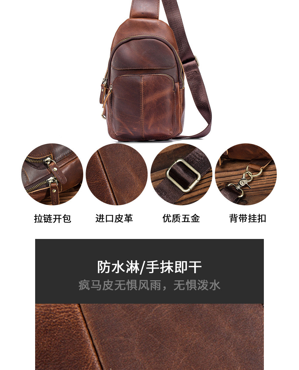Men's bust bag Genuine cowhide leather retro outdoor versatile crossbody bag for men