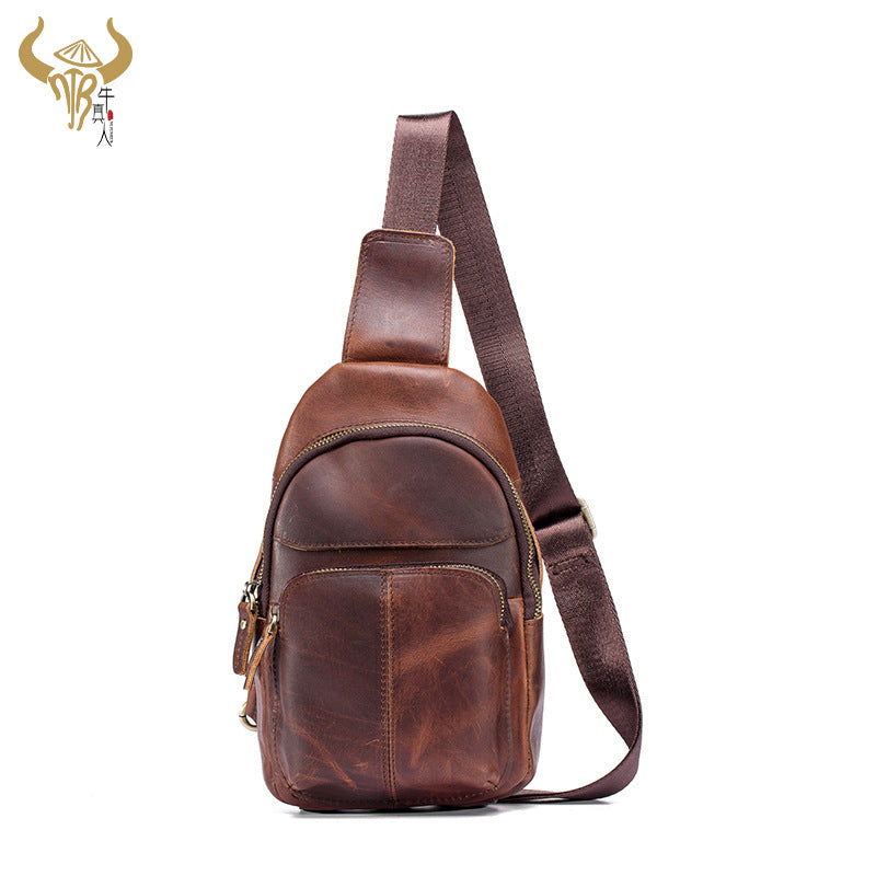 Men's bust bag Genuine cowhide leather retro outdoor versatile crossbody bag for men