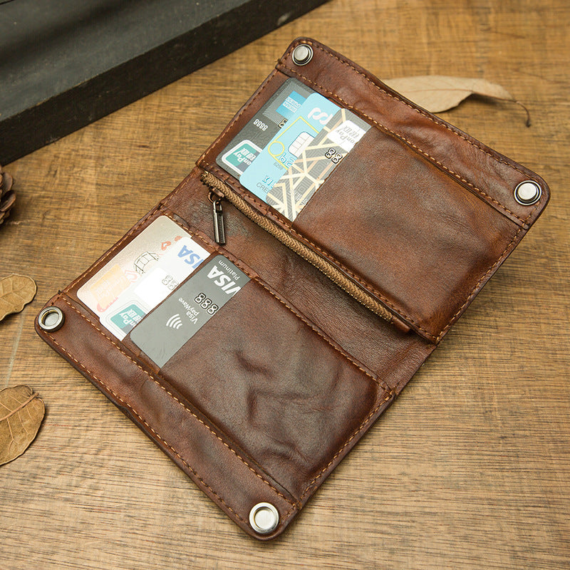 Men's Wallet Handmade Large Capacity Genuine Cowhide Leather Clutch Bag Card Bag for Men