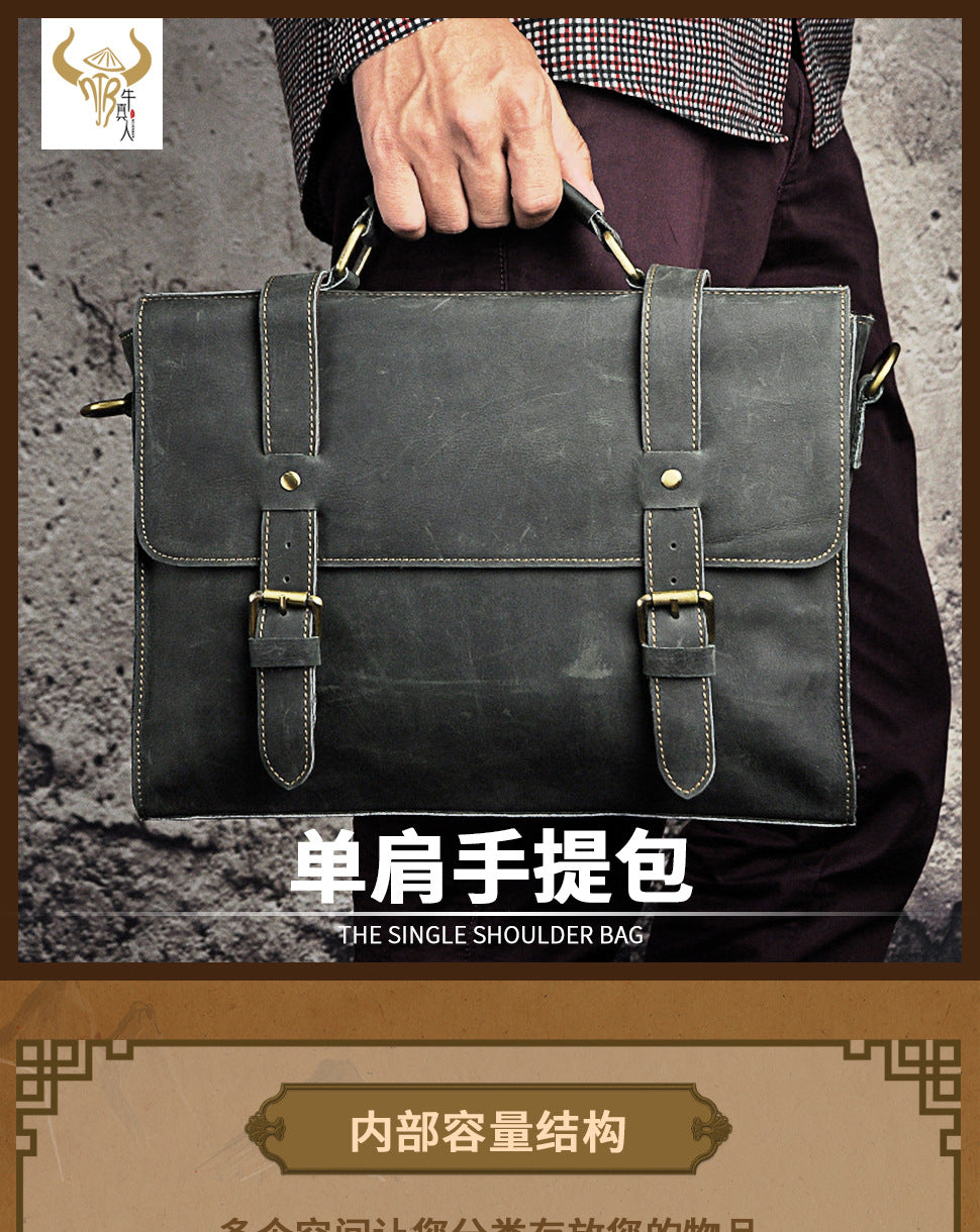 Men's handbag genuine cowhide leather business briefcase men's computer bag