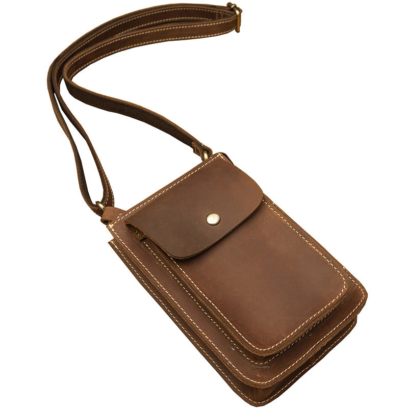 Men's Shoulder Bag Handmade Genuine Cowhide Leather Crazy Horse Men's Crossbody Bag Smartphone Pouch Waist Pouch