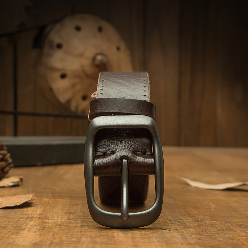Men's Belt Cowhide Genuine Leather Handmade Needle Buckle Retro Casual Men's Belt