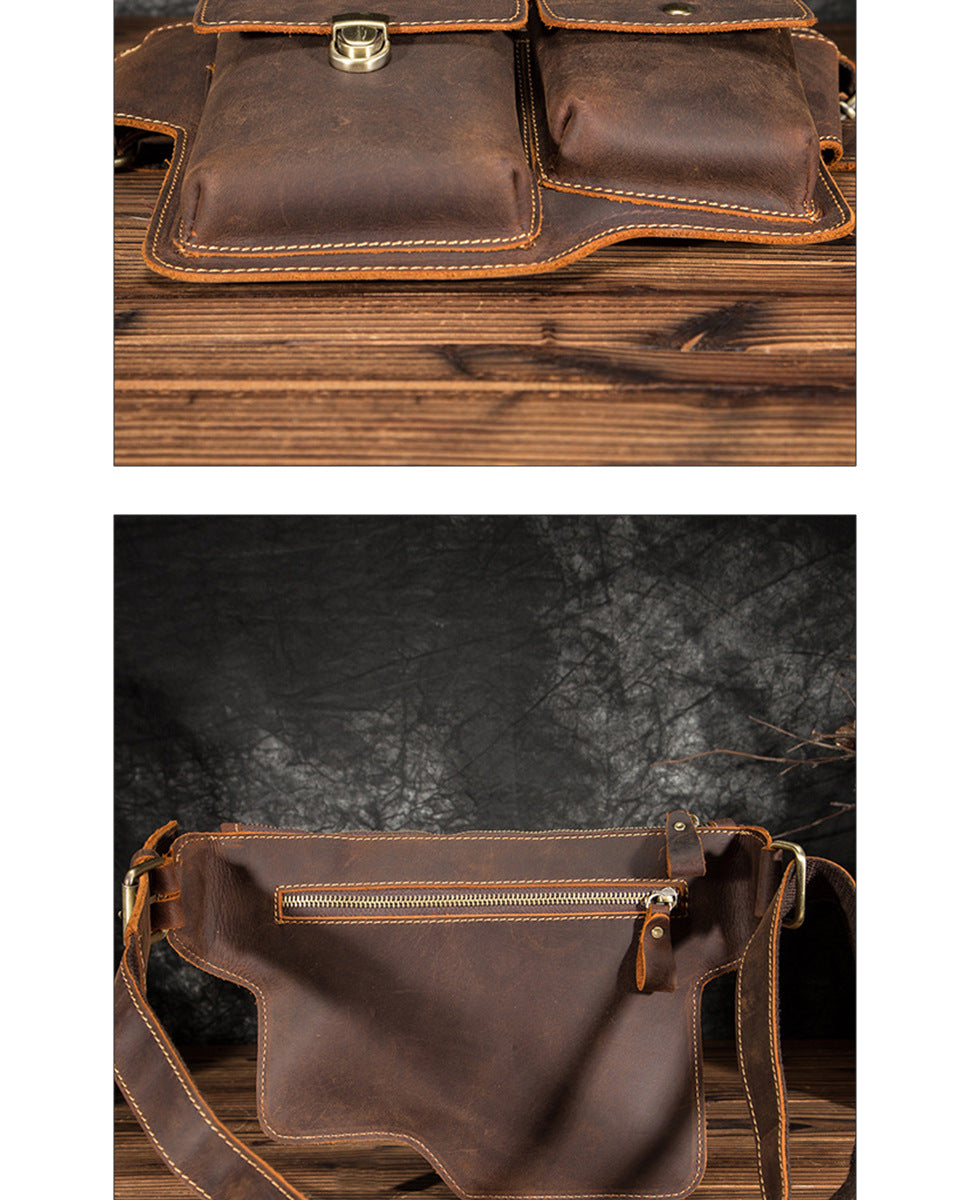 Men's Waist Pouch Cowhide Genuine Leather Outdoor Fashion Bust Bag for Men