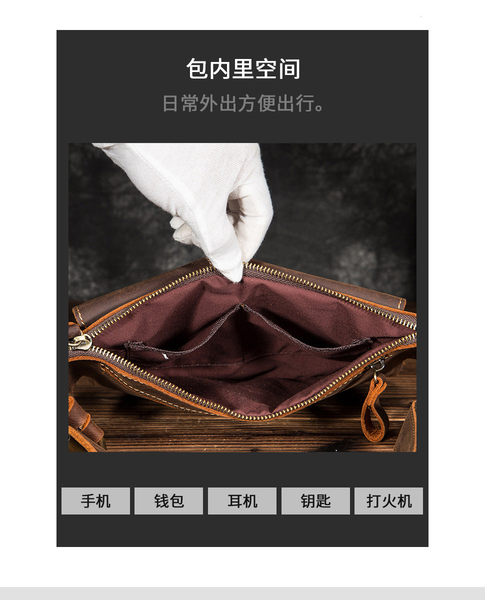 Men's Waist Pouch Cowhide Genuine Leather Outdoor Fashion Bust Bag for Men