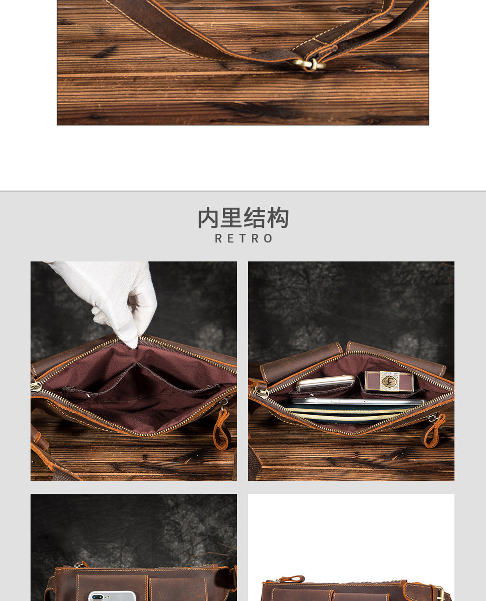 Men's Waist Pouch Cowhide Genuine Leather Outdoor Fashion Bust Bag for Men