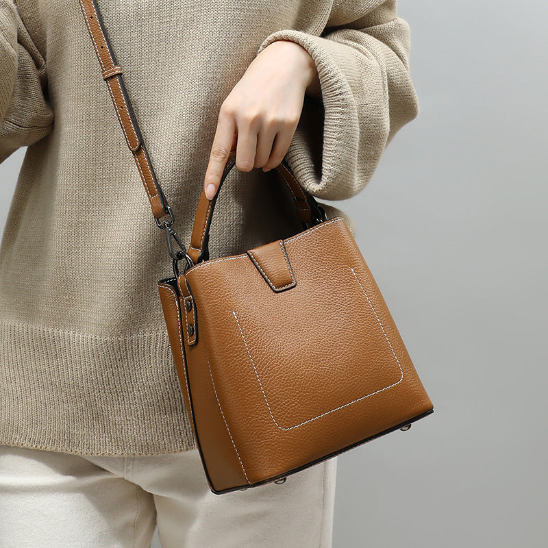 Genuine leather fashion bucket bag handbag simple crossbody bag broadband trend shoulder bag.Pochette