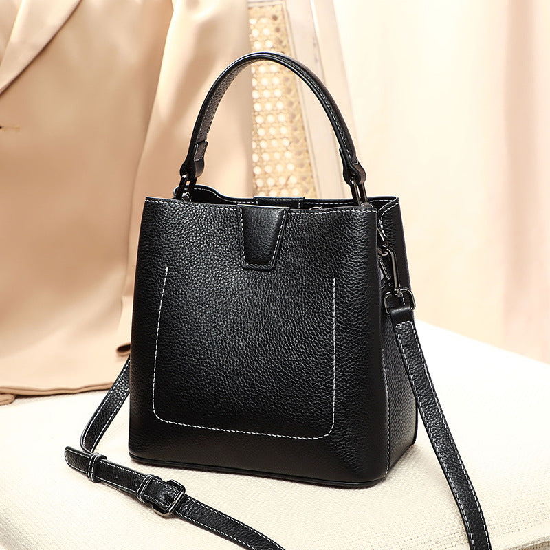 Genuine leather fashion bucket bag handbag simple crossbody bag broadband trend shoulder bag.Pochette