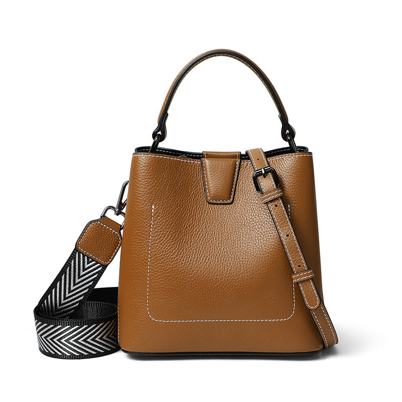 Genuine leather fashion bucket bag handbag simple crossbody bag broadband trend shoulder bag.Pochette