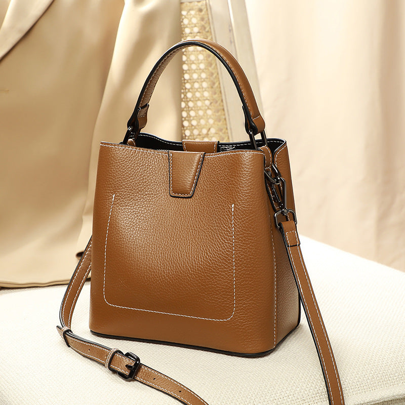 Genuine leather fashion bucket bag handbag simple crossbody bag broadband trend shoulder bag.Pochette