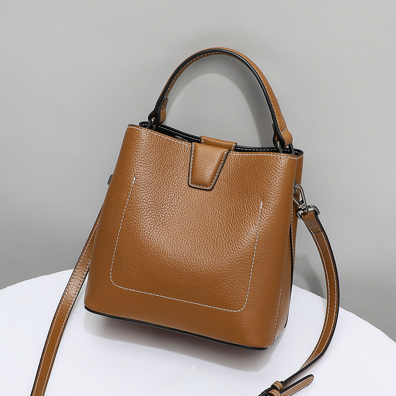 Genuine leather fashion bucket bag handbag simple crossbody bag broadband trend shoulder bag.Pochette