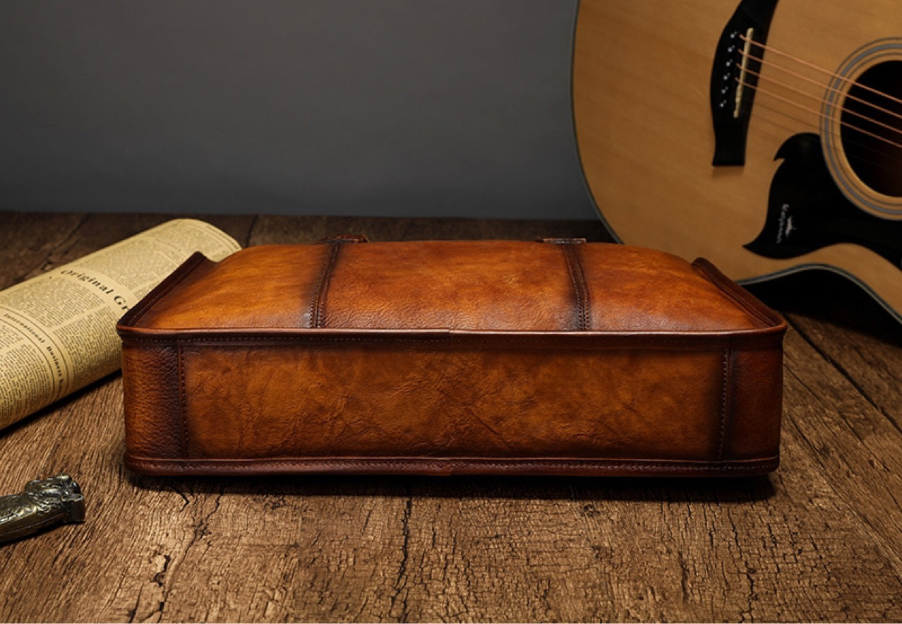 Men's Briefcase Cowhide Genuine Leather Handbag for Men