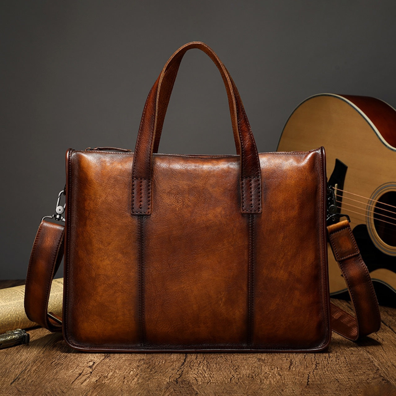 Men's Briefcase Cowhide Genuine Leather Handbag for Men