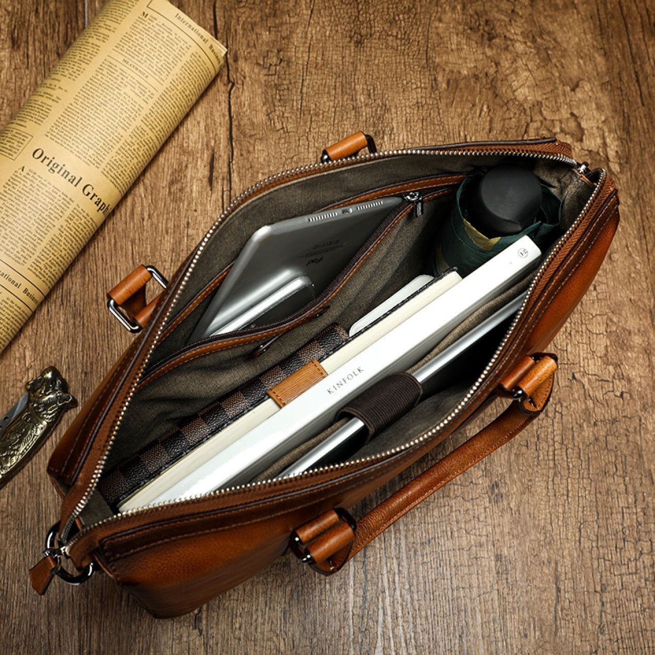Men's Handbag Genuine Cowhide Leather Retro Men's Briefcase