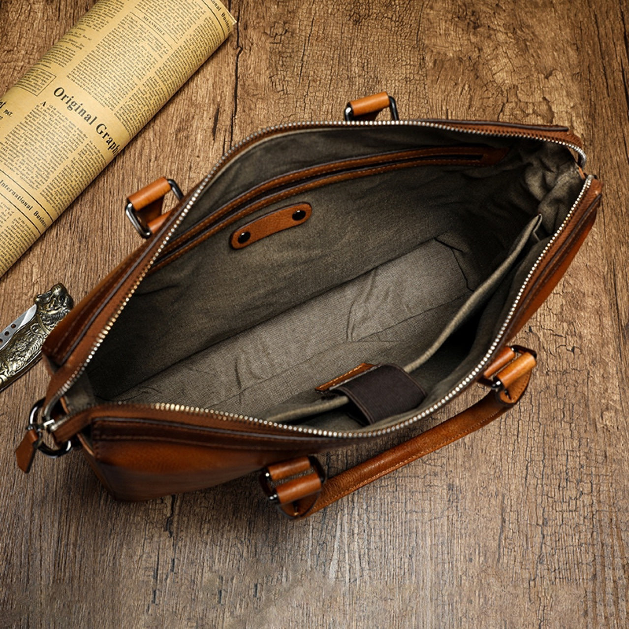 Men's Handbag Genuine Cowhide Leather Retro Men's Briefcase
