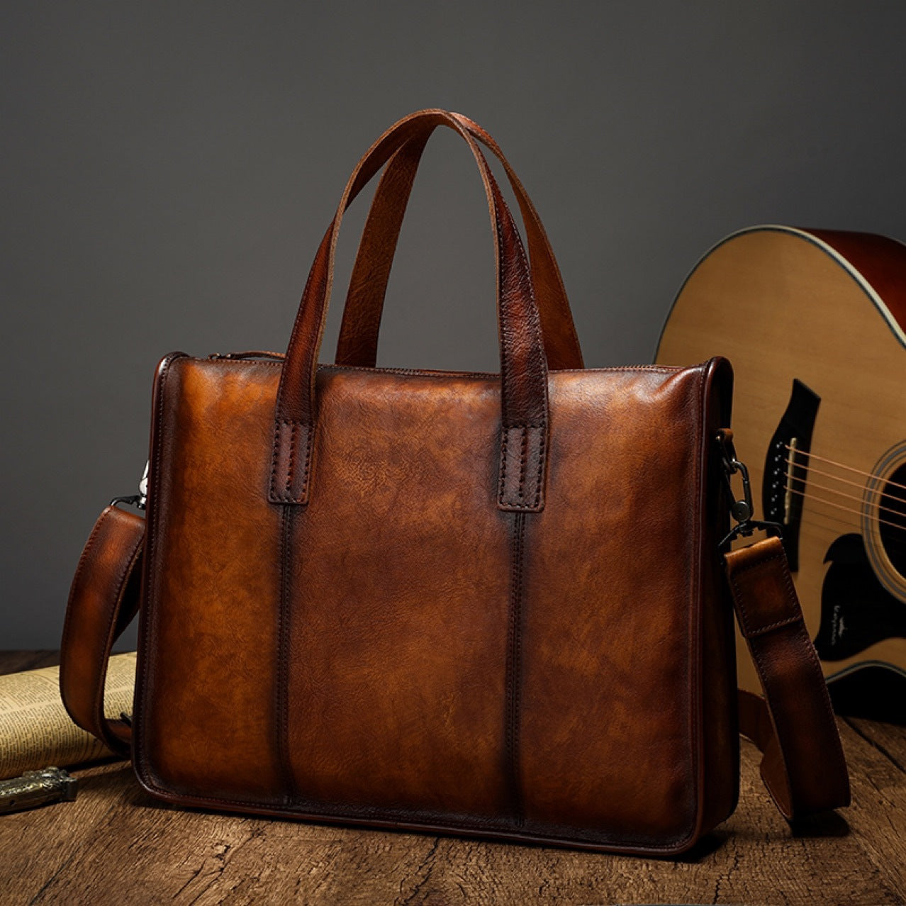 Men's Briefcase Cowhide Genuine Leather Handbag for Men