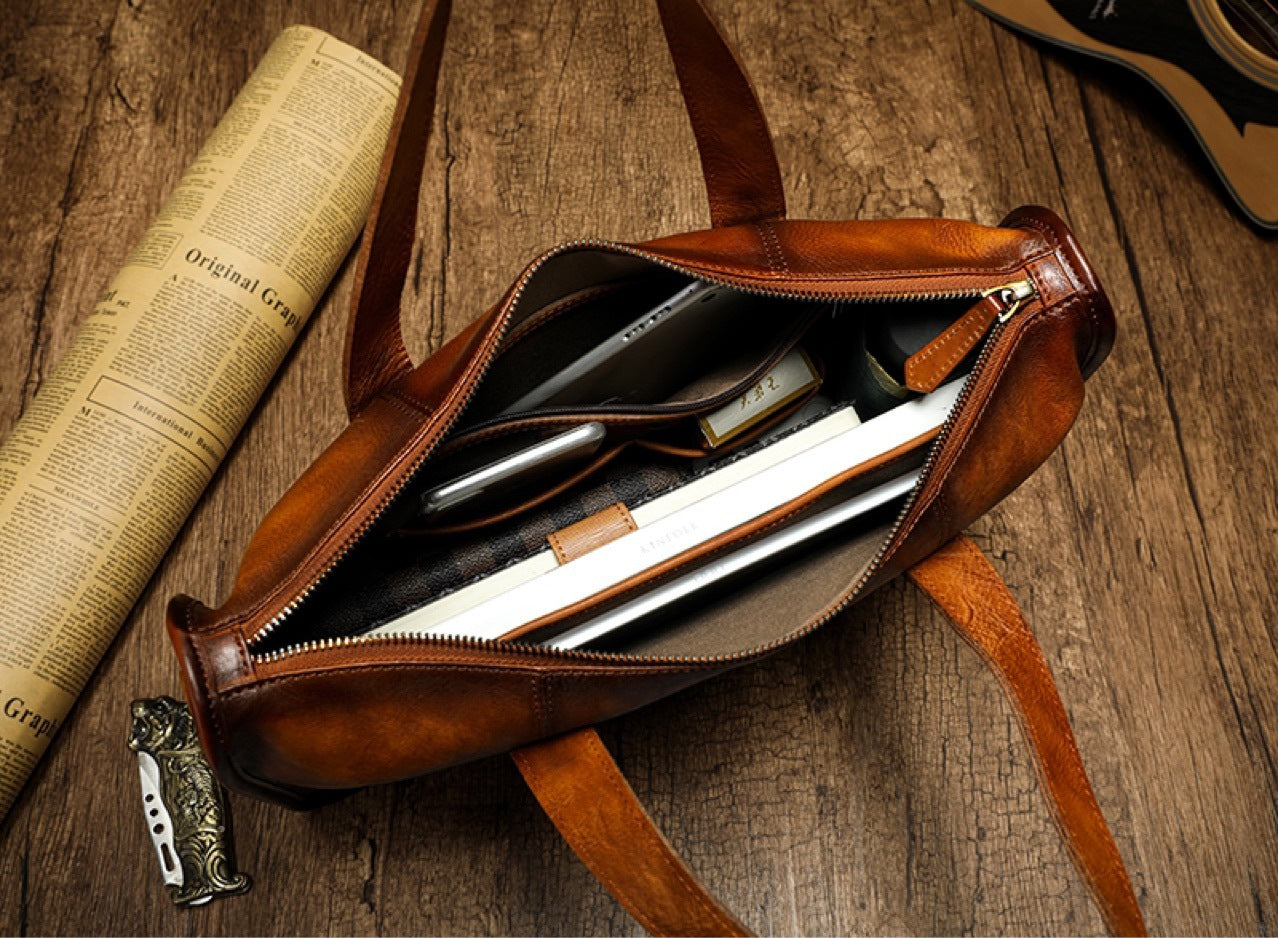 Men's Briefcase Cowhide Genuine Leather Handbag for Men