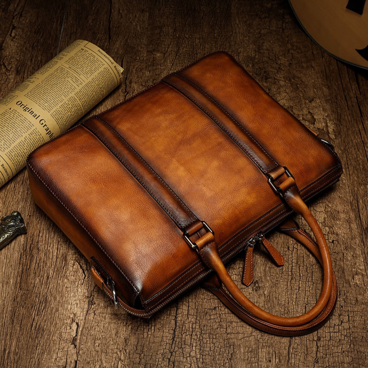 Men's Handbag Genuine Cowhide Leather Retro Men's Briefcase