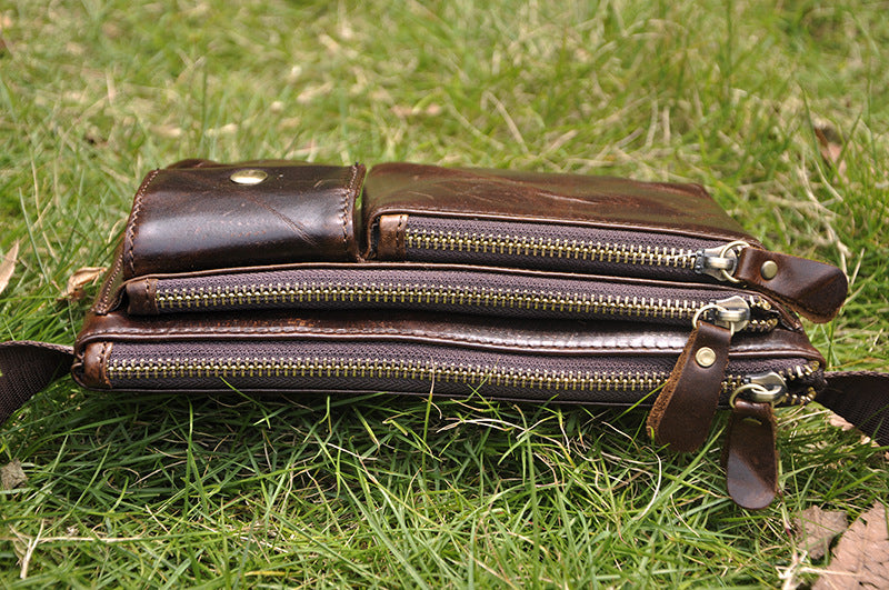 Men's Waist Pouch Cowhide Genuine Leather Simple Fashion Retro Outdoor Men's Bust Bag Shoulder Bag