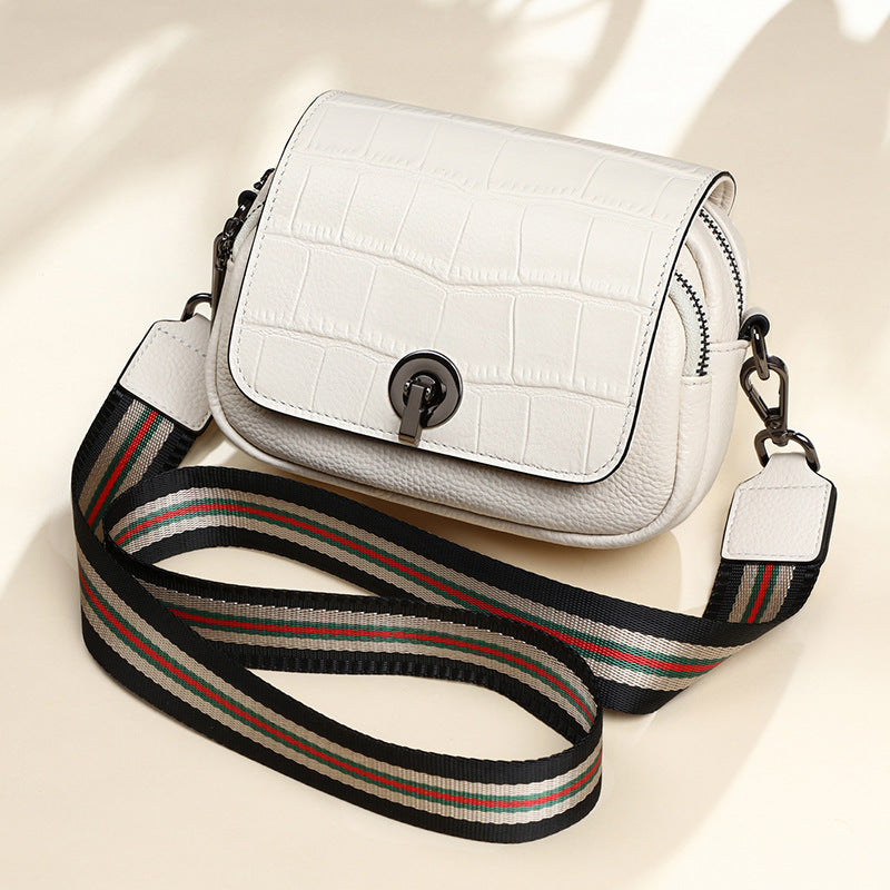 Genuine Leather Bag Women's Fashion Broadband Fish Pattern Casual Retro Shoulder Bag.Pochette