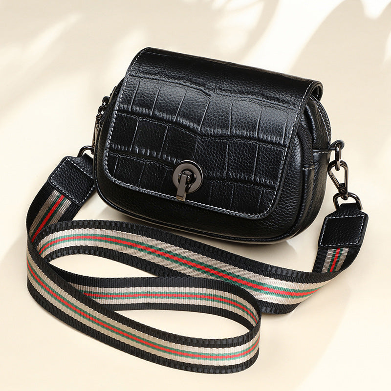 Genuine Leather Bag Women's Fashion Broadband Fish Pattern Casual Retro Shoulder Bag.Pochette